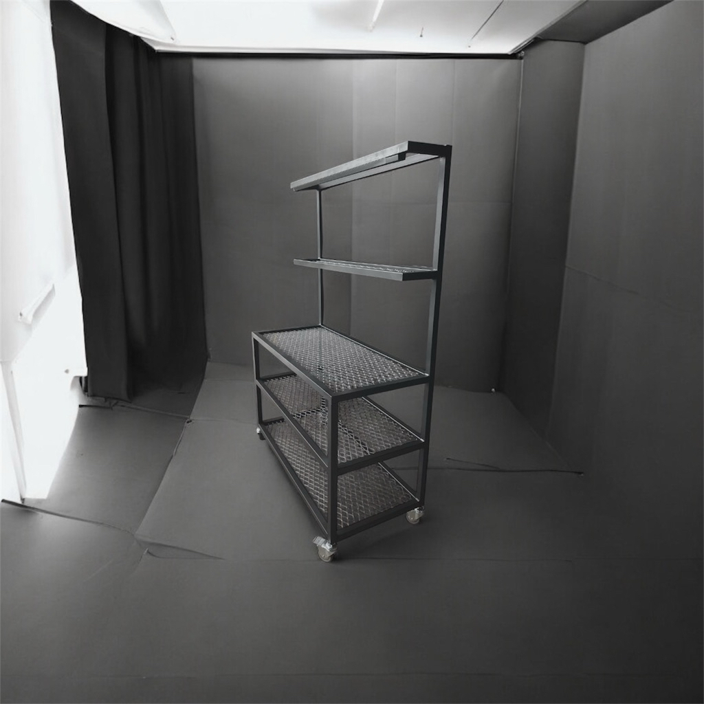 消光黑金屬塊根植物架｜可移動推車式 移動式金屬塊根植物架｜附輪設計 黑鋼滾輪塊根植物架｜多層可推設計