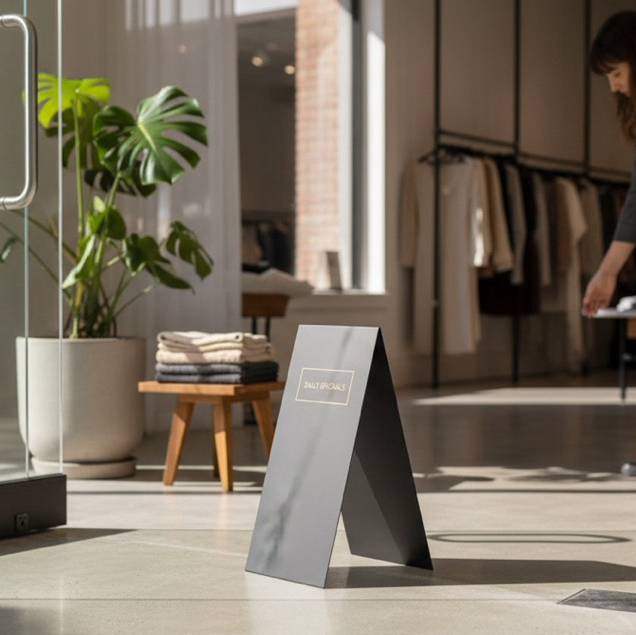 無論是商業空間、公共場所還是活動展示，金屬立牌都能穩定立放、耐風耐磨

總高65公分 面寬25公分 開口43公分

店面.居家門口.適合擺放 