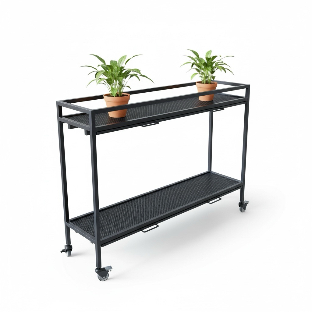 雙層植栽推車兼具實用與美觀：
雙層網格層板：通風透氣，讓植物根部保持健康，減少積水問題
上下雙集水盤設計：有效防止水分溢出，保持環境整潔，方便清理
堅固耐用金屬結構：粉體烤漆處理，防鏽耐用，承重力強，承載多盆植物無壓力
四輪設計：四個萬向輪，輕鬆推移，兩輪帶剎車，使用更安全穩固
適合擺放多盆中大型盆栽，充分利用空間
商品規格
尺寸：長150 × 寬45 × 高120 cm（含輪）