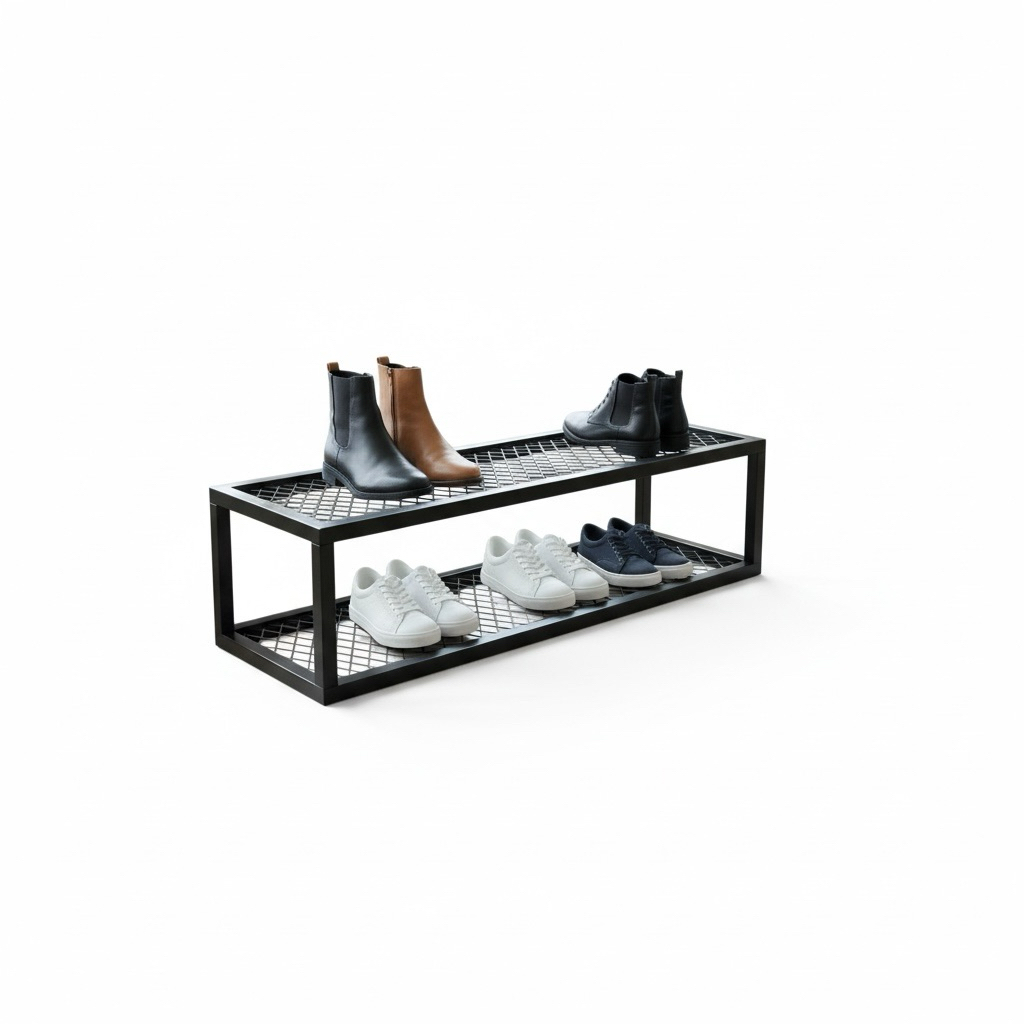鐵網雙層鞋架｜玄關穿鞋椅｜鐵件收納長凳｜可坐式置物架