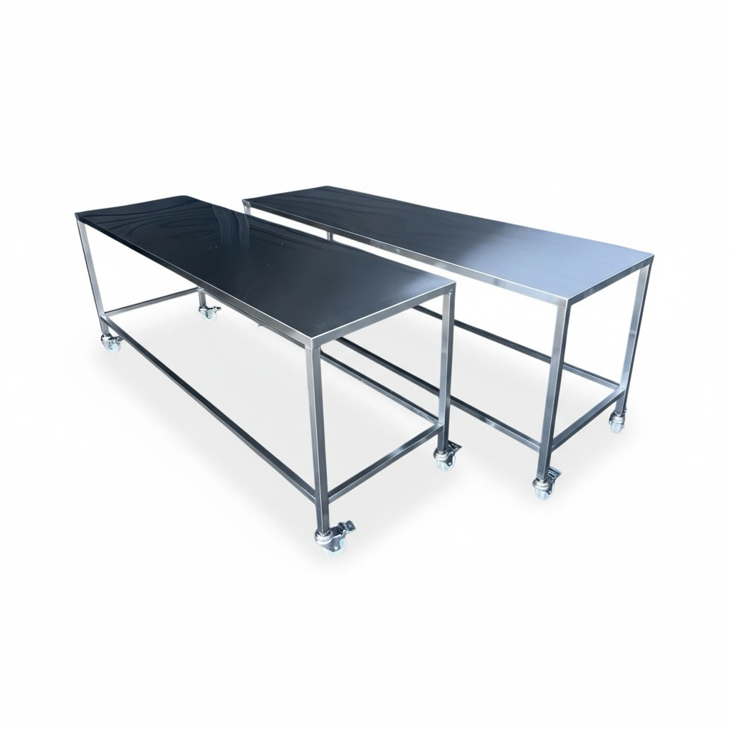 這款 不銹鋼工作桌 專為家用、餐飲、工作室及工業環境設計，兼具 耐用性、衛生性與美觀外觀。

產品特色：

尺寸設計： 長180cm × 寬50cm × 高90cm，桌面寬敞，可輕鬆擺放各類設備或物品

耐用抗腐蝕： 高品質不銹鋼材質，防鏽、防腐蝕，長期使用依然堅固耐用

易清潔衛生： 光滑桌面，防污防菌，維護簡單，適合食品加工、實驗室或餐飲環境

移動便利： 配備四顆萬向輪，帶剎車設計，移動靈活且可穩定固定位置

多功能應用： 廚房、工作室、倉儲或辦公室均適用，兼具操作與收納功能

美觀設計： 簡約現代工業風，提升空間質感