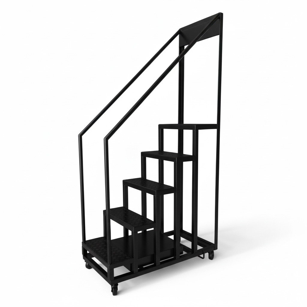 帶輪安全階梯架｜多功能移動式登高梯  移動式鐵製登高梯｜防滑踏板附扶手工作梯  商用倉儲登高梯｜