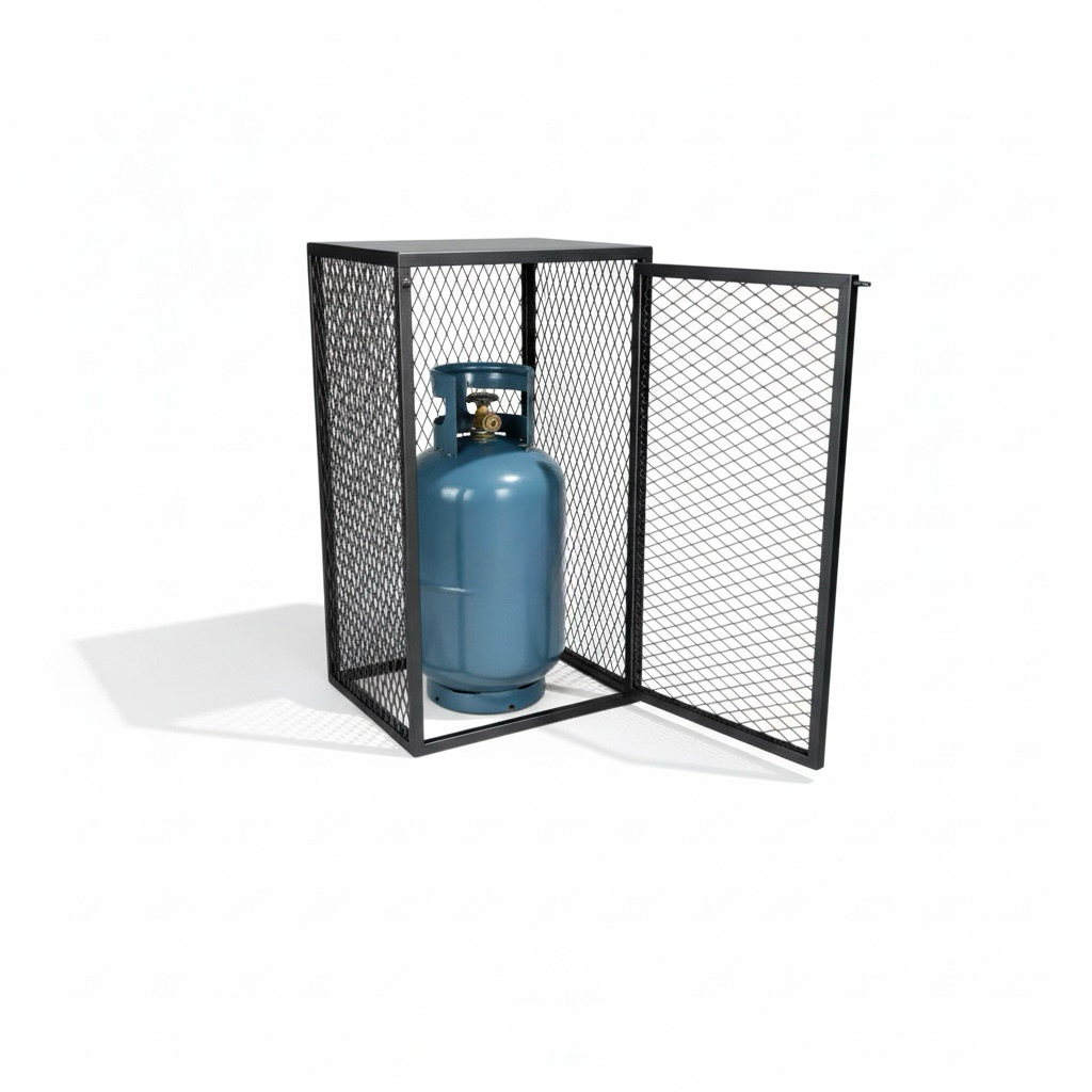 消光黑菱格網瓦斯桶金屬包覆架｜45×60×100cm｜20公斤桶可放｜高溫粉體塗裝

這款瓦斯桶金屬包覆架，結合耐用材質與時尚工業風設計，是瓦斯桶存放與保護的最佳選擇。

產品特色：

合適尺寸：底座 45×60 公分，總高度 100 公分，適用大多數家庭或餐飲用瓦斯桶。

高質感外觀：消光黑金屬表面搭配菱格網設計，低調又現代，增添空間美感。

耐用塗裝：採高溫粉體塗裝，防鏽、防腐蝕，耐候性佳，使用壽命長。

通風透氣：菱格網設計，確保瓦斯桶周圍良好通風，使用更安心。