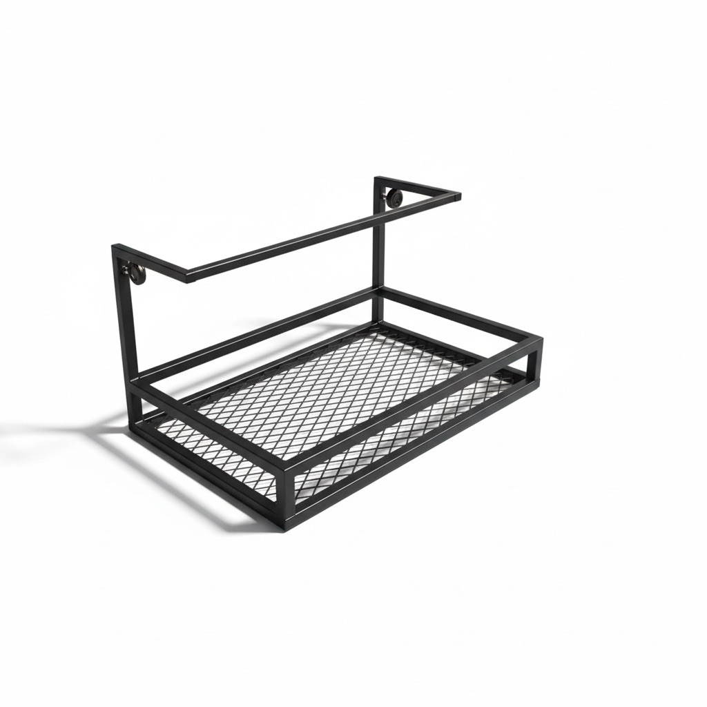 這款桌上置物架採用高強度鐵製結構與菱格網底板設計，尺寸80×40公分，提供寬敞收納空間，適合作為桌面收納架、展示架或植物架使用。上方配置可調式燈架（可調整約10公分），可安裝工作燈或攝影燈，兼具實用與設計感。工業風外型適合居家、辦公室、工作室與攝影桌使用，是兼顧收納與風格的多功能桌架。尺寸規格

長80 × 寬40 × 高50 cm

燈架高度40 cm 可調整