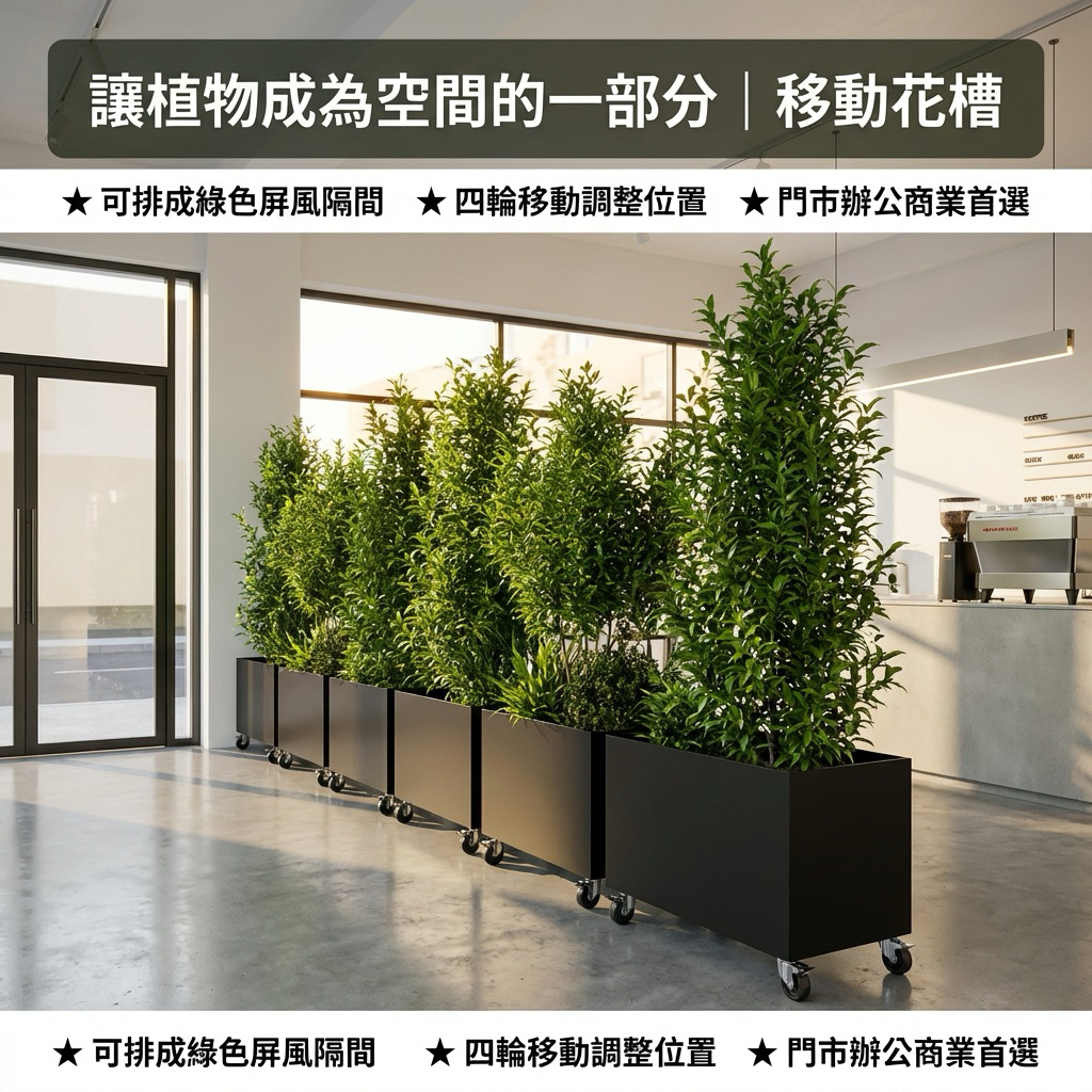 材質：高品質鐵製，堅固耐用，不易變形
尺寸：寬80×深40×高60 cm 
移動便利：底部四顆萬向輪，皆附剎車，移動不費力且安全固定
排水設計：箱底附排水孔，保持土壤透氣，植物健康生長
簡約百搭，增添綠意美感