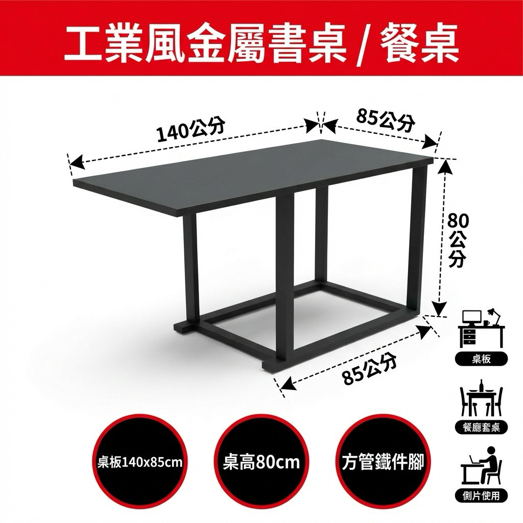 尺寸：面寬 140 × 深 50 × 高 80 公分
顏色：消光霧黑
材質：鐵製
結構：一體成形
腳墊：可調整腳（微調水平）
組裝需求：無（免組裝）
