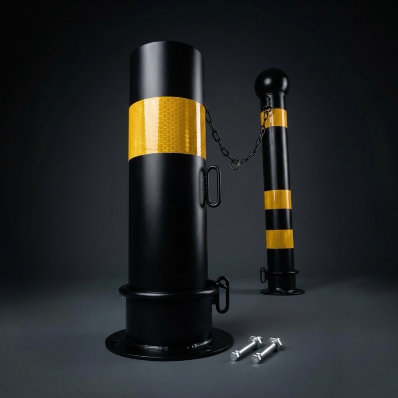 消光黑防撞柱｜鐵立柱｜停車柱｜附反光貼活動式立柱可拆卸｜底部鎖頭設計