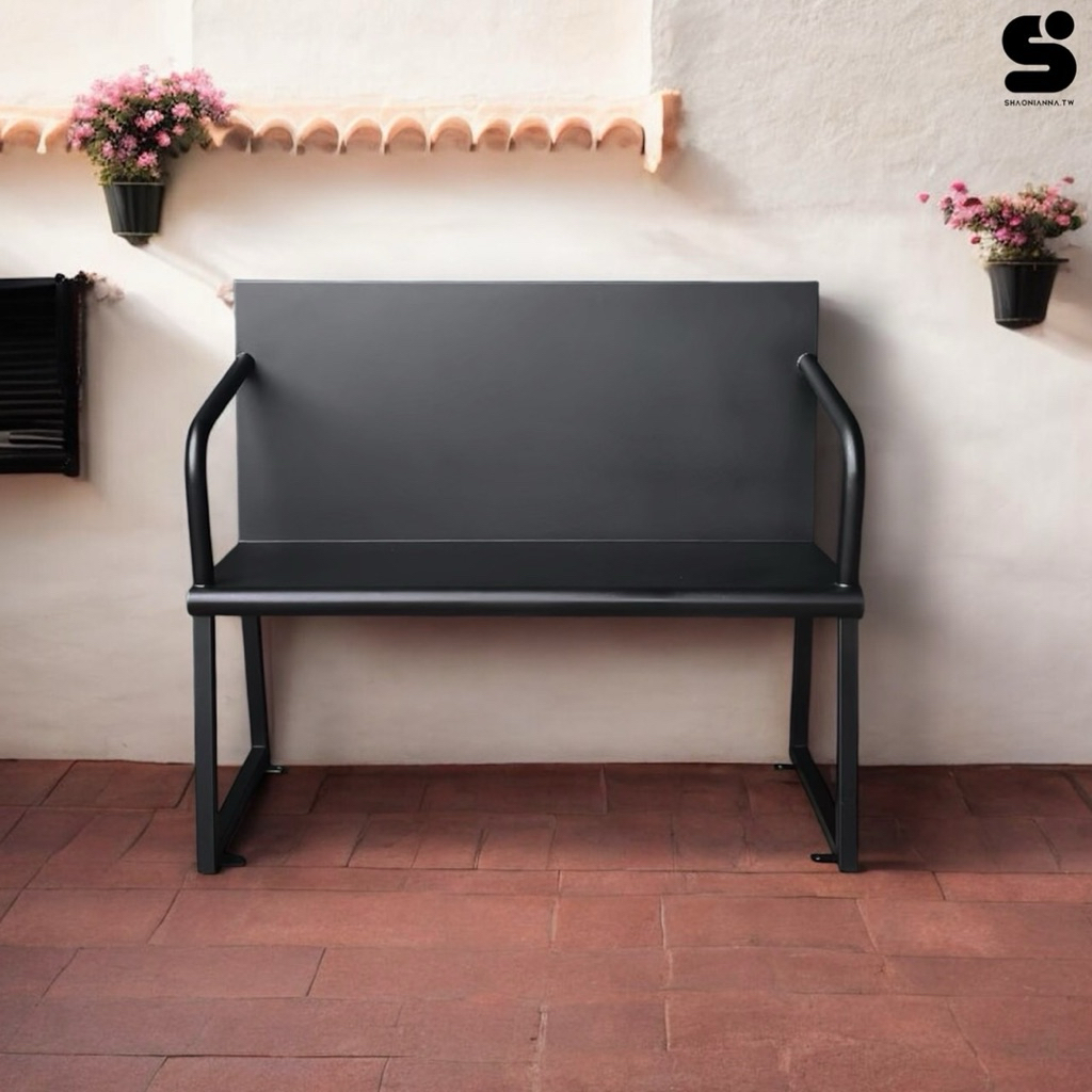 雙人座鐵椅、門口休息座椅、霧黑、椅子、凳子、傢俱、休息座椅、吸菸區椅子、情人椅、鐵件桌椅