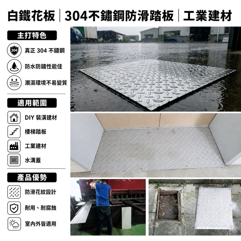 304不鏽鋼防滑花板｜客製裁切 水溝蓋板 排水溝蓋 地面蓋板 工業踏板 防鏽耐重